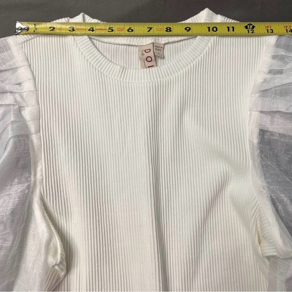🤍Dolan Anthropologie Stretchy White Sheer Sleeve Blouse 🤍 - Picture 6 of 7